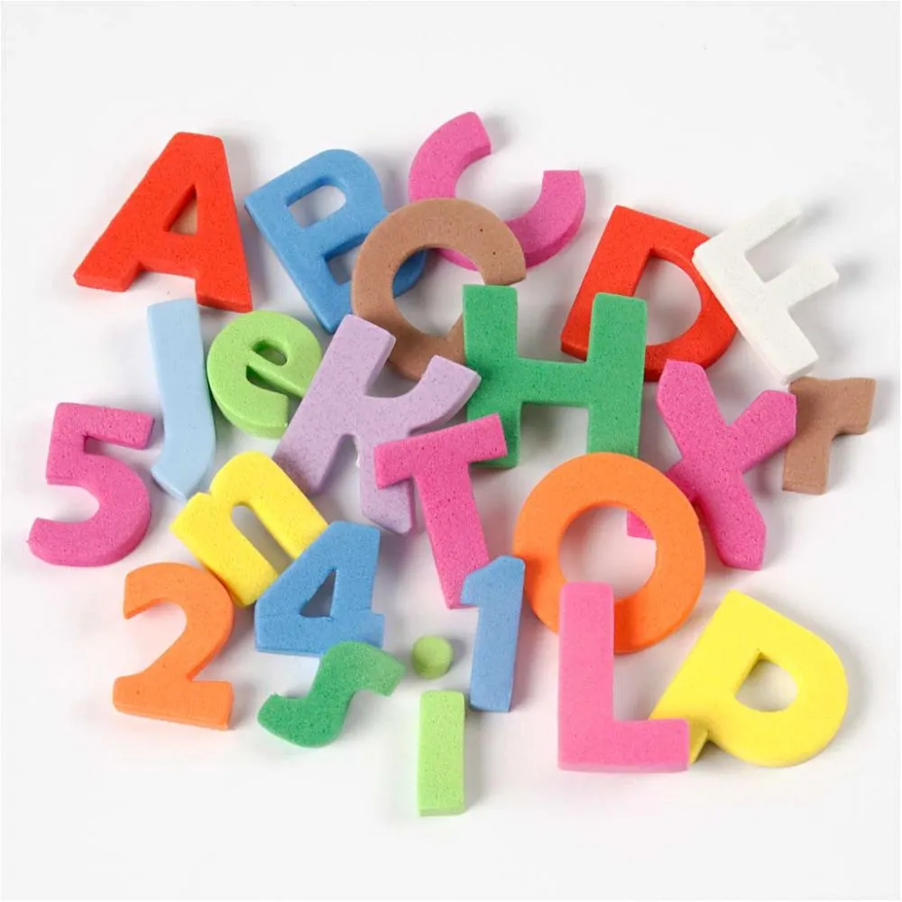 Zelfklevende foam alfabet en cijfers kleuren mix 2cm - 24 vellen