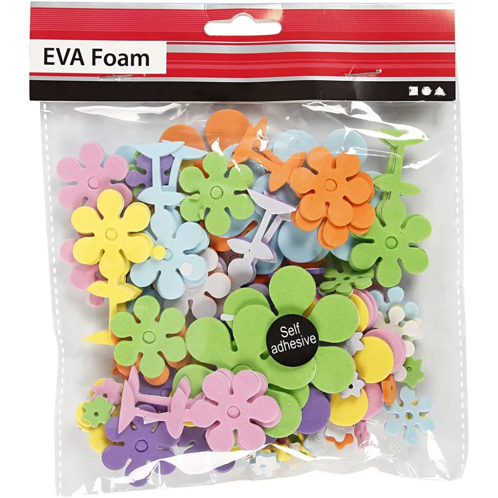 Zelfklevende foam bloemen kleuren mix 10-60mm - 100 stuks