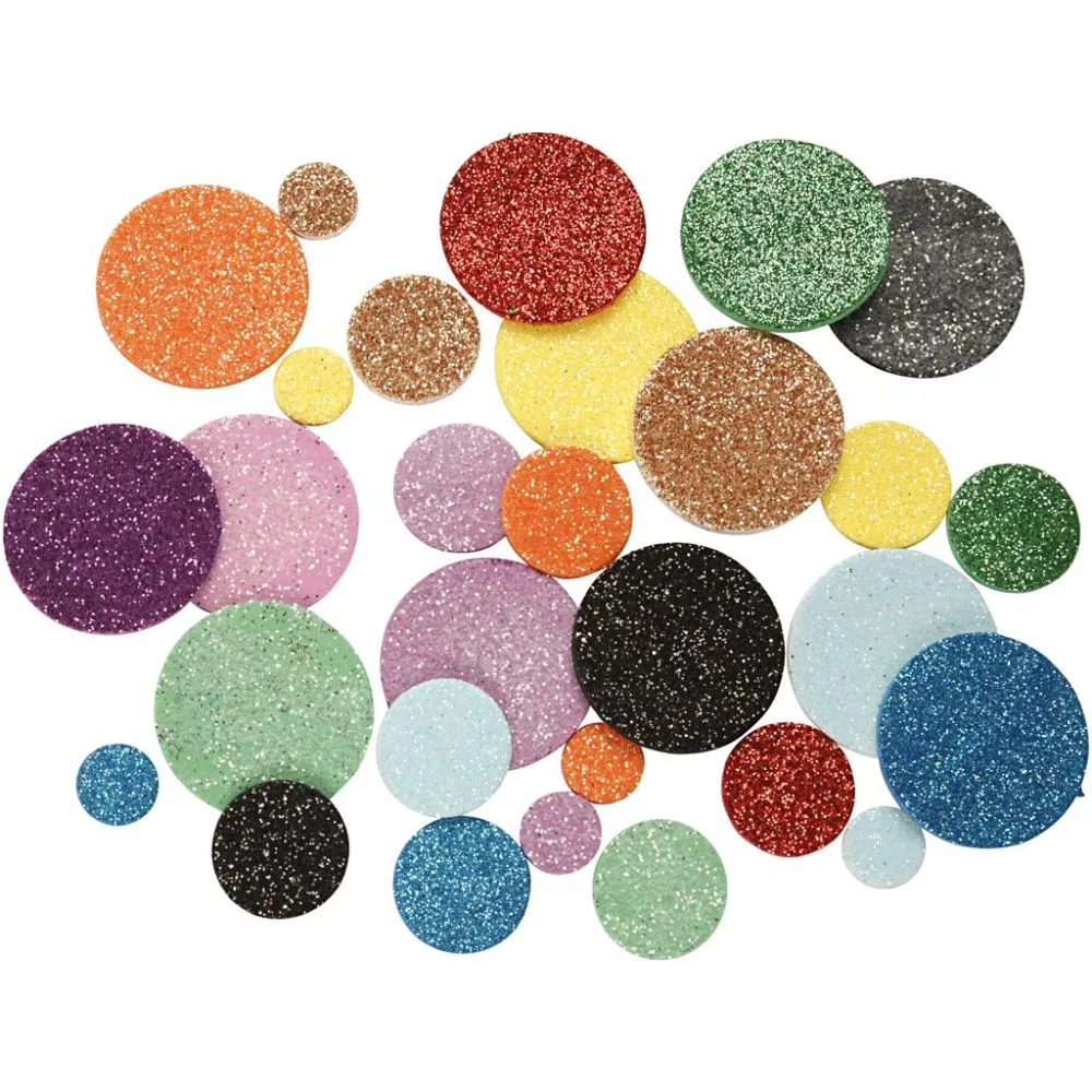Zelfklevende foam cirkels glitter mix 12 tot 32mm - 1000 stuks