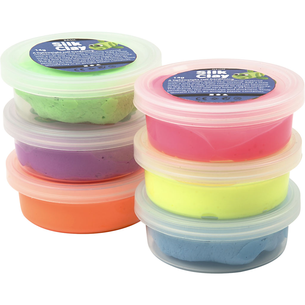 Silk Clay neon kleurtjes flexibele foam achtige klei 6x14 gram