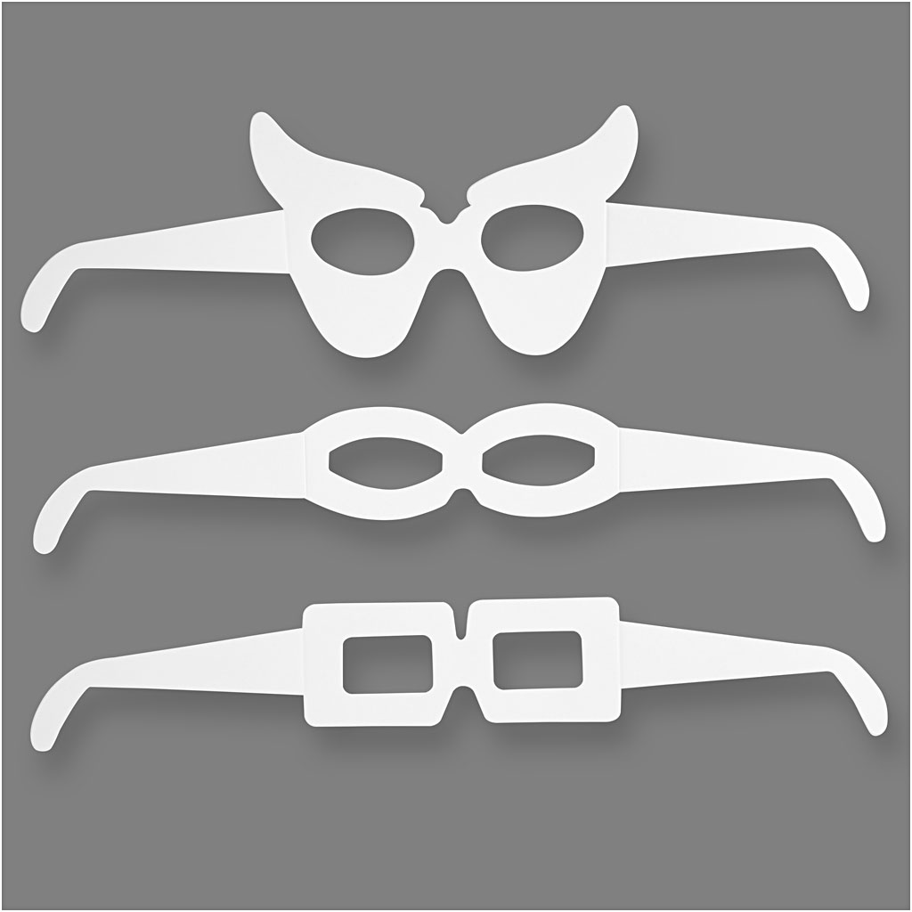 Witte 230gr kartonnen brillen figuren 32cm - set 16 stuks