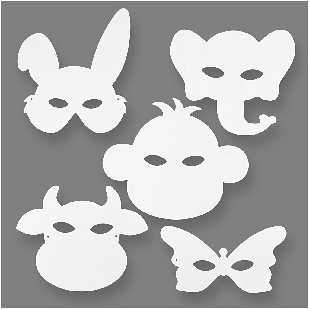 Witte 230gr kartonnen dieren maskers 20-28cm - 16 stuks