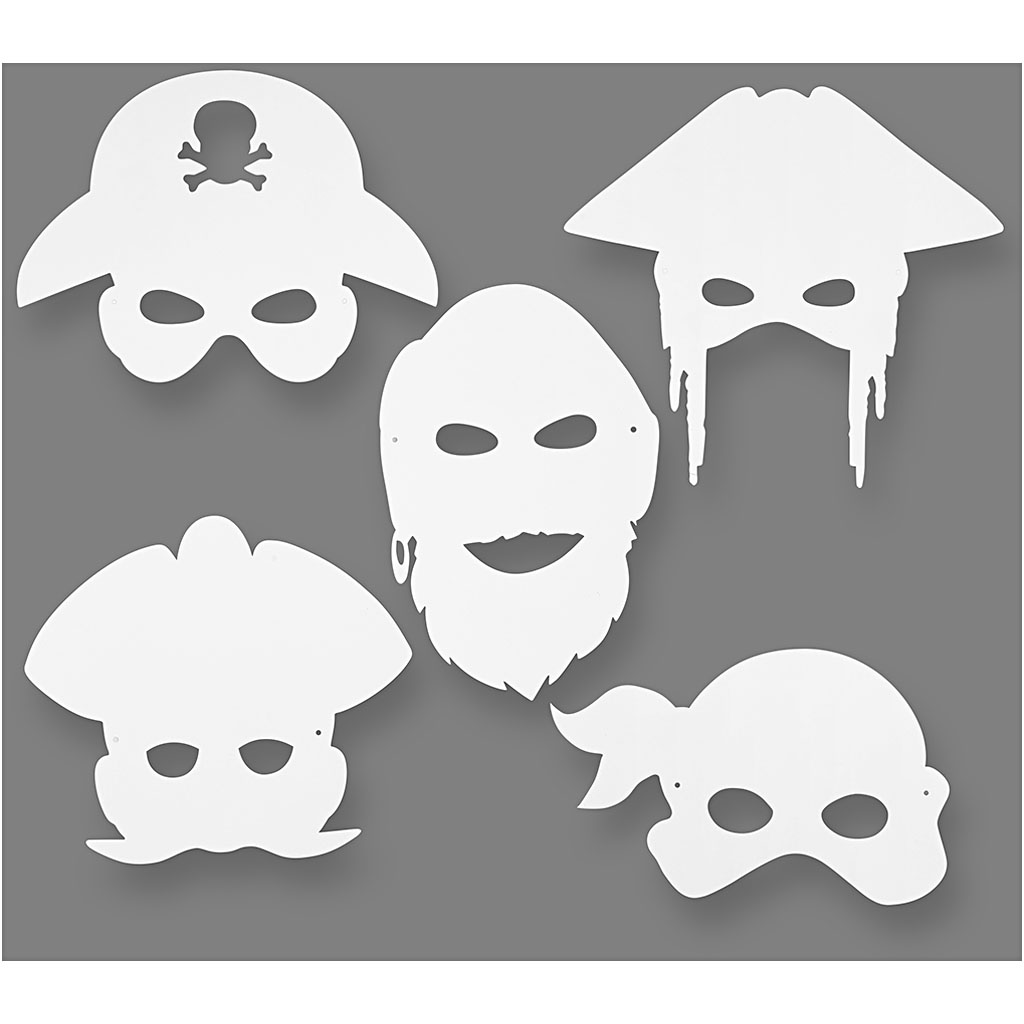 Witte 230gr kartonnen piraten maskers 17,5-26,5cm - 16 stuks