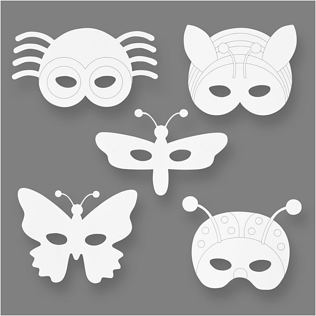 Witte 230gr kartonnen insecten maskers 19,5-23cm - 16 stuks