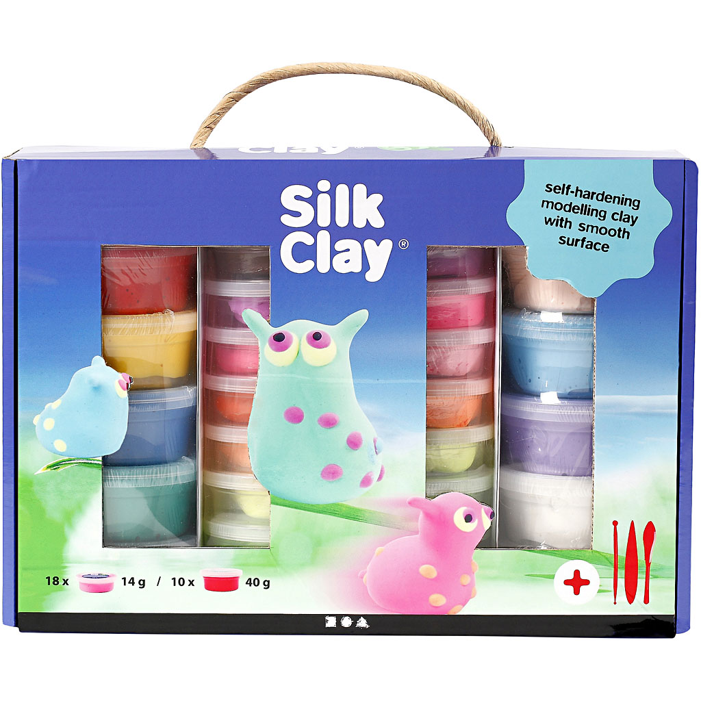Knutselpakket klei assortiment Silk Clay 28 potjes + gereedschap - 1 doos