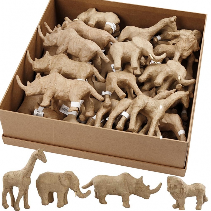 Partij kartonnen jungle safari dieren assorti 7.5-10cm - 32 stuks