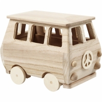 Blank houten vintage mini bus 17x13cm - 1 stuk