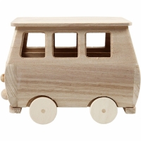 Blank houten vintage mini bus 17x13cm - 1 stuk