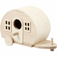 Blank houten vintage mini Caravan 18x8x11cm - 1 stuk
