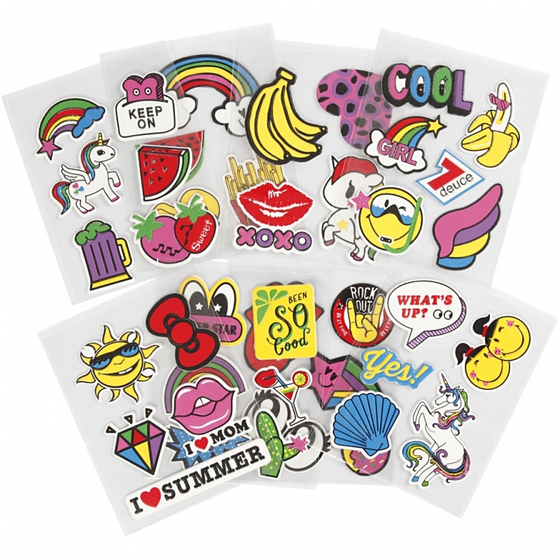 Kunststof patches soft stickers assorti - set 8 vellen