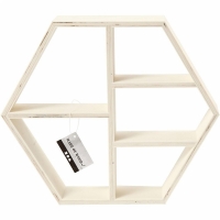 Houten hexagon lijst met schapjes 28.5x25cm - 1 stuk