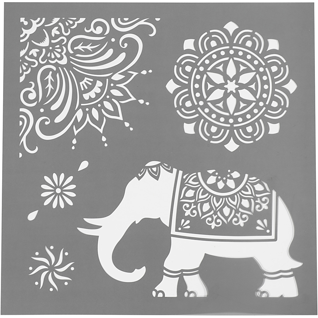 Sjabloon Mandala en olifant 30x30cm - 1 stuk