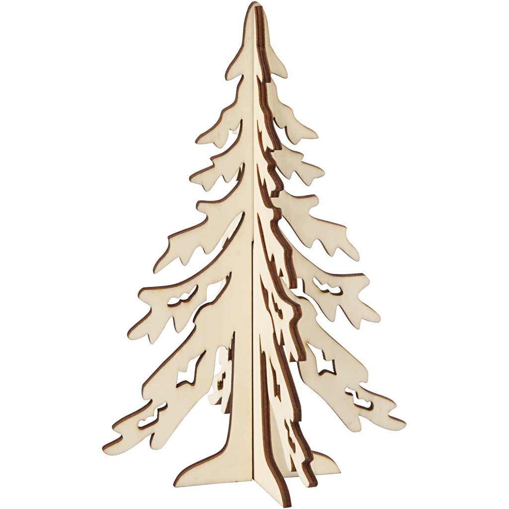 Blank houten 3D Kerstboom 20x13cm - 1 stuk