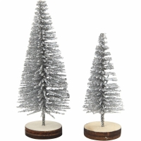 Mini kerstboompjes  zilver 7+6cm 5 stuks