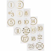 Advent stickers cijfers 1 t/m 24 goud 40mm