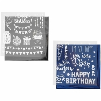 Rub-on teksten en transfer folie verjaardag 15x15cm - set 4-delig