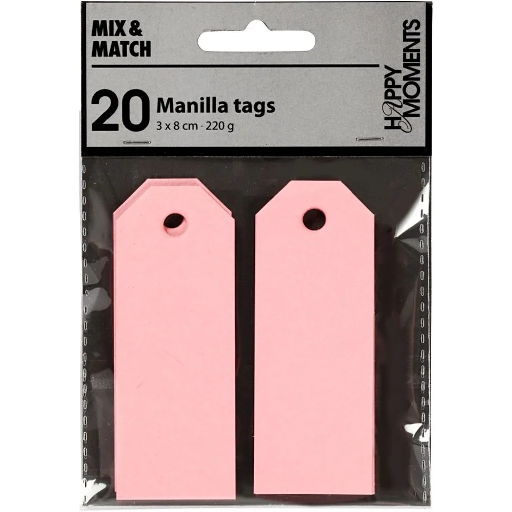 Kartonnen cadeau labels roze 3x8cm - 20 stuks