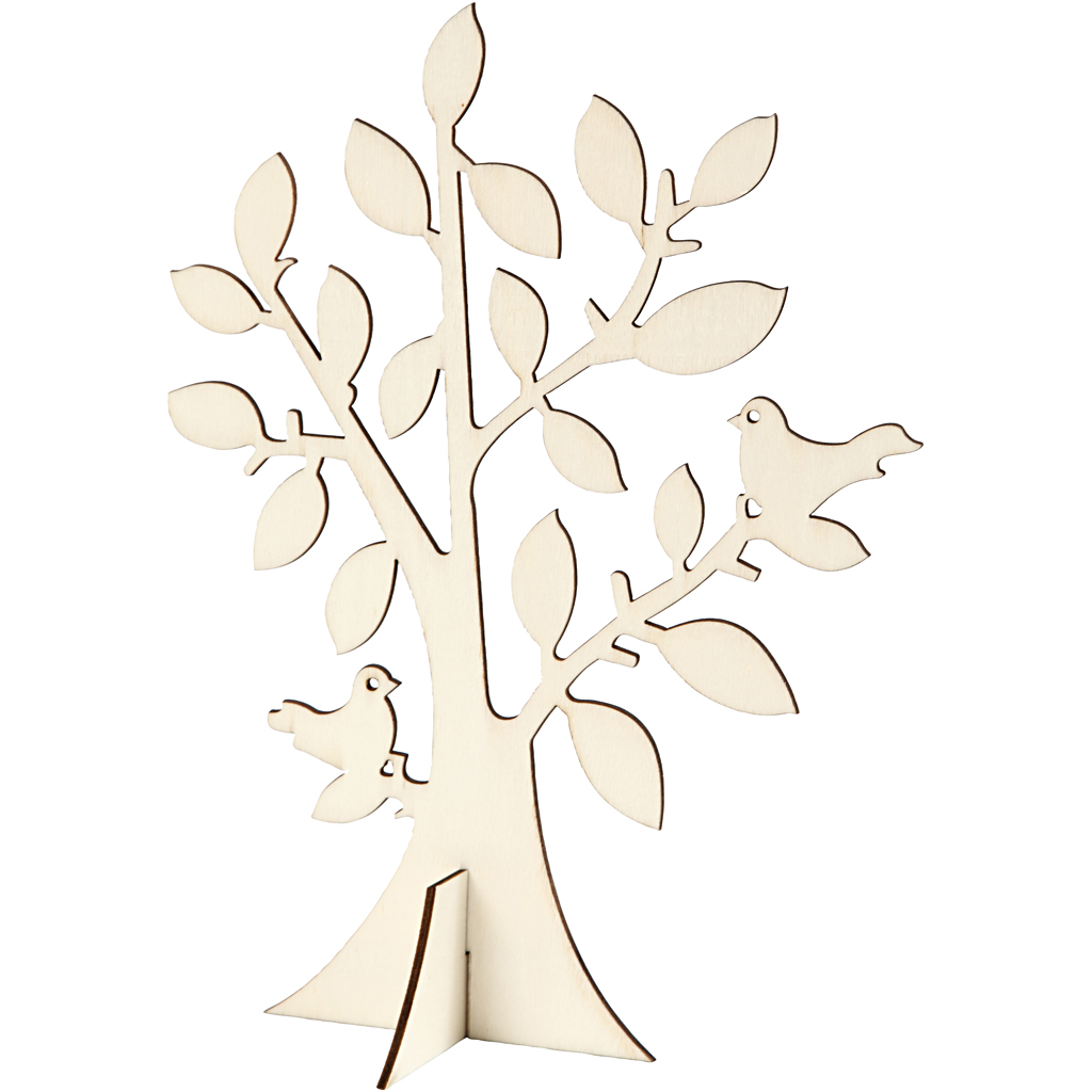 Blanco houten sieraden boom vogeltjes 24x18.5cm - 1 stuk