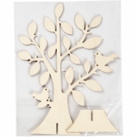 Blanco houten sieraden boom vogeltjes 24x18.5cm - 1 stuk