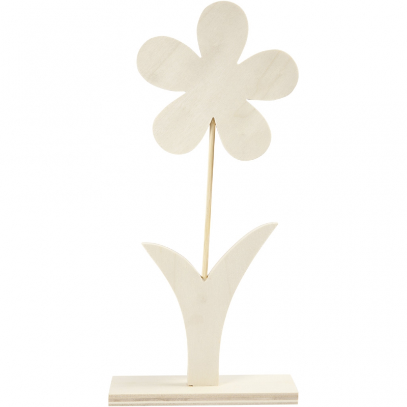 Blanco houten bloem op voet 26x13cm - 1 stuk