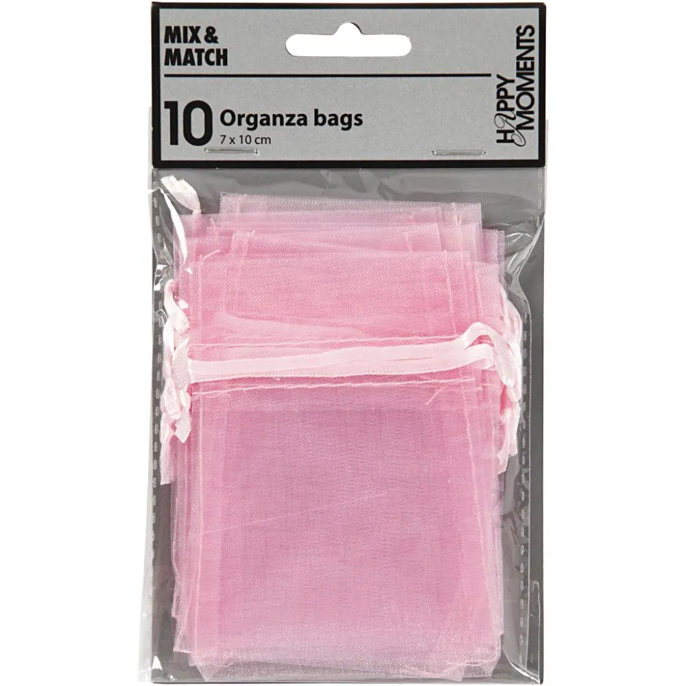 Kleine organza cadeau zakjes roze 7x10cm - 10 stuks