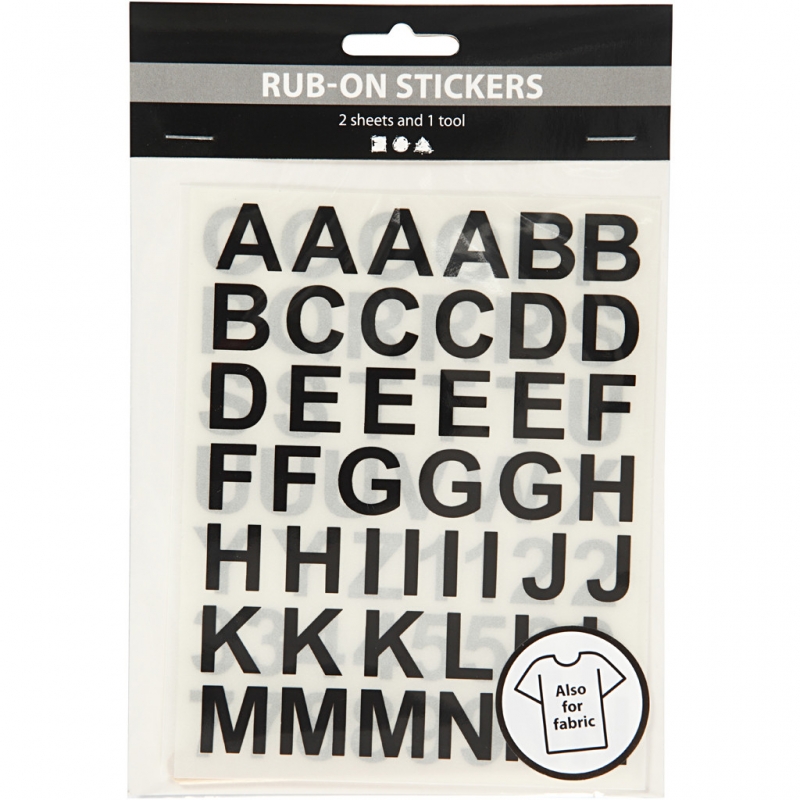 Rub-on transfer stickers alfabet letters en cijfers zwart 17mm - 1 set