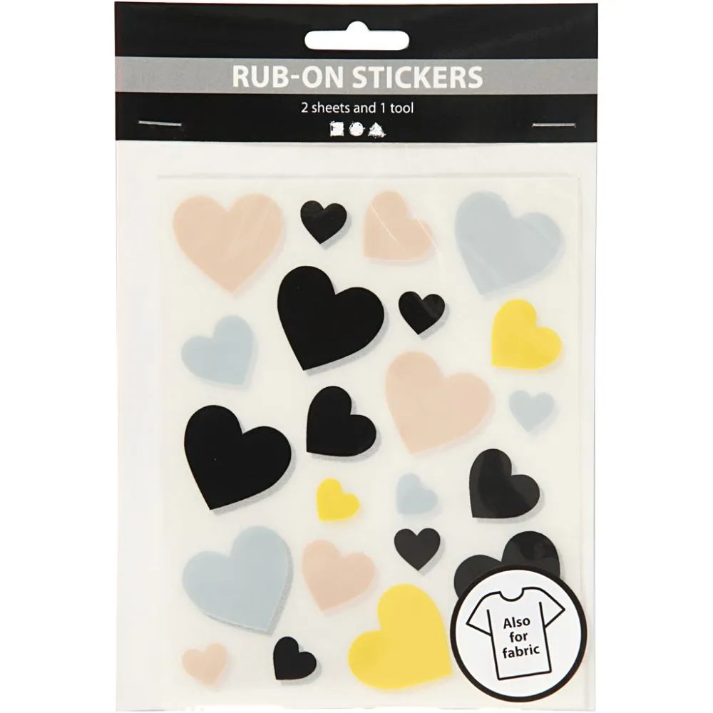 Rub-on transfer stickers harten kleuren mix - 1 set