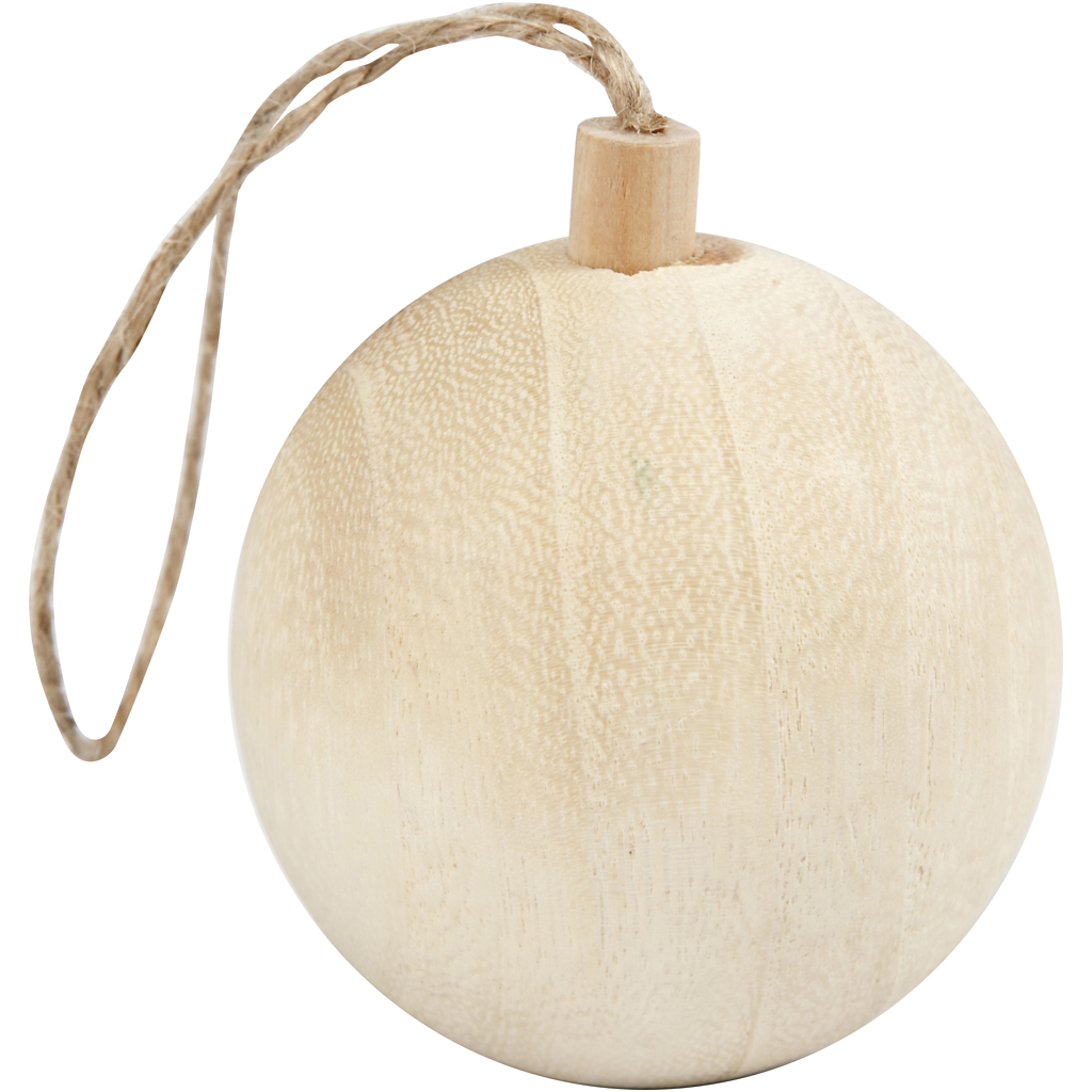 Houten kerstbal met jute touw 5.5cm - 1 stuk