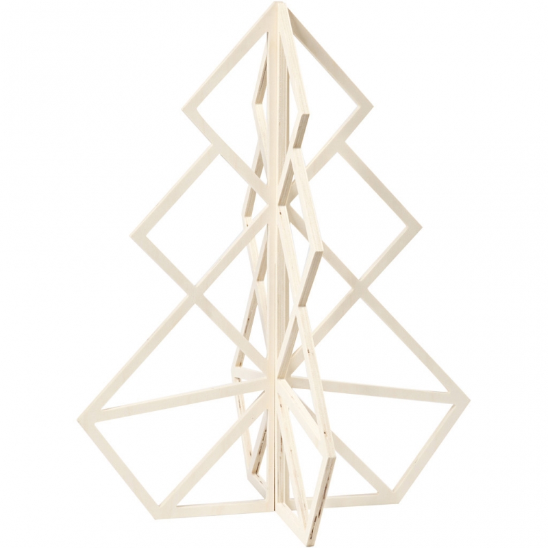 Geometrische houten 3D Kerstboom 60cm - 1 stuk