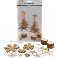 Knutselpakket Kerstbomen maken hout en leer papier naturel - 1 set