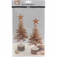 Knutselpakket Kerstbomen maken hout en leer papier naturel - 1 set