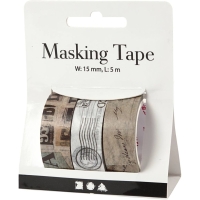 Inpak cadeautape vintage post 15mm - 3 rollen a 5 meter