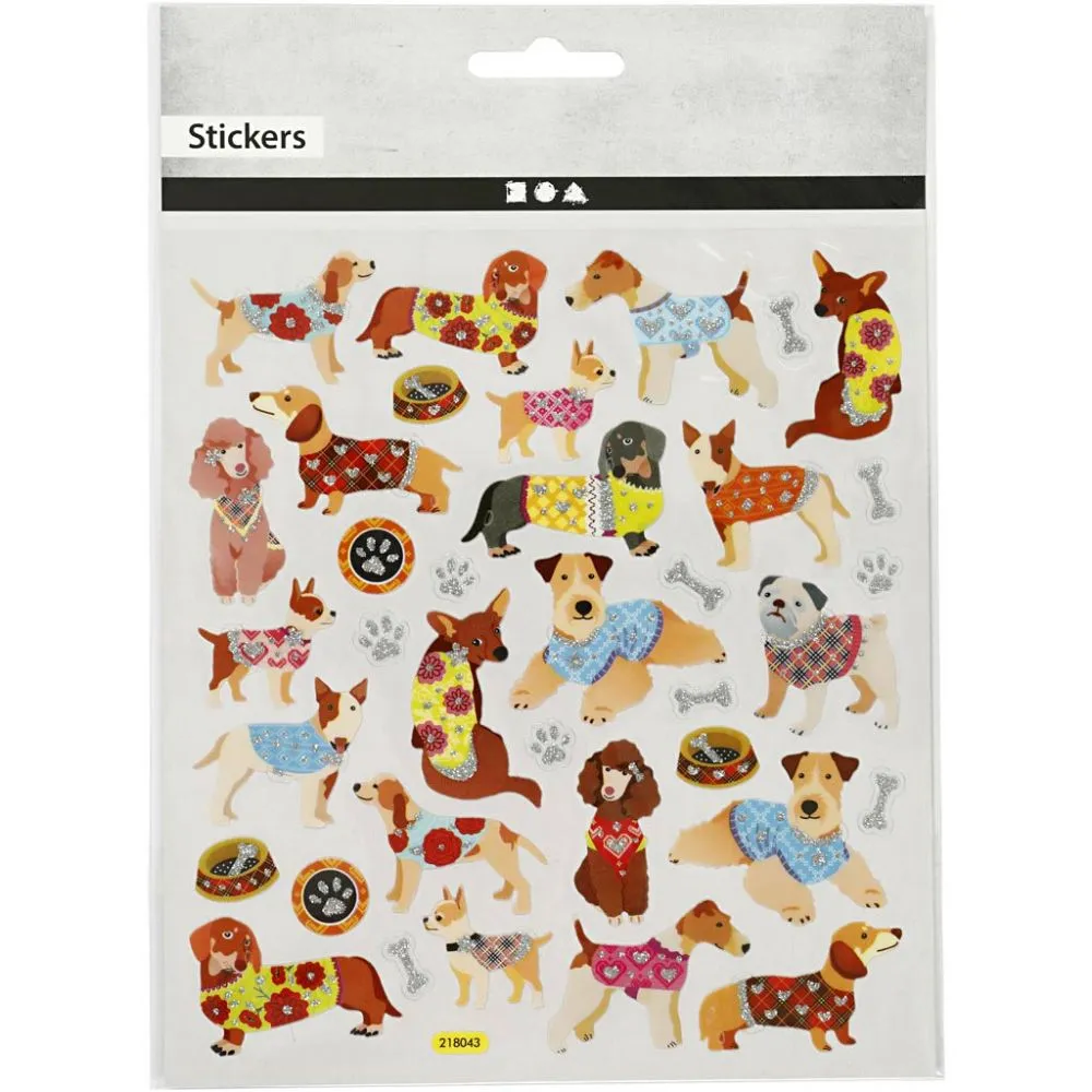 Stickers honden glitter details 15x16,5cm - 1 vel
