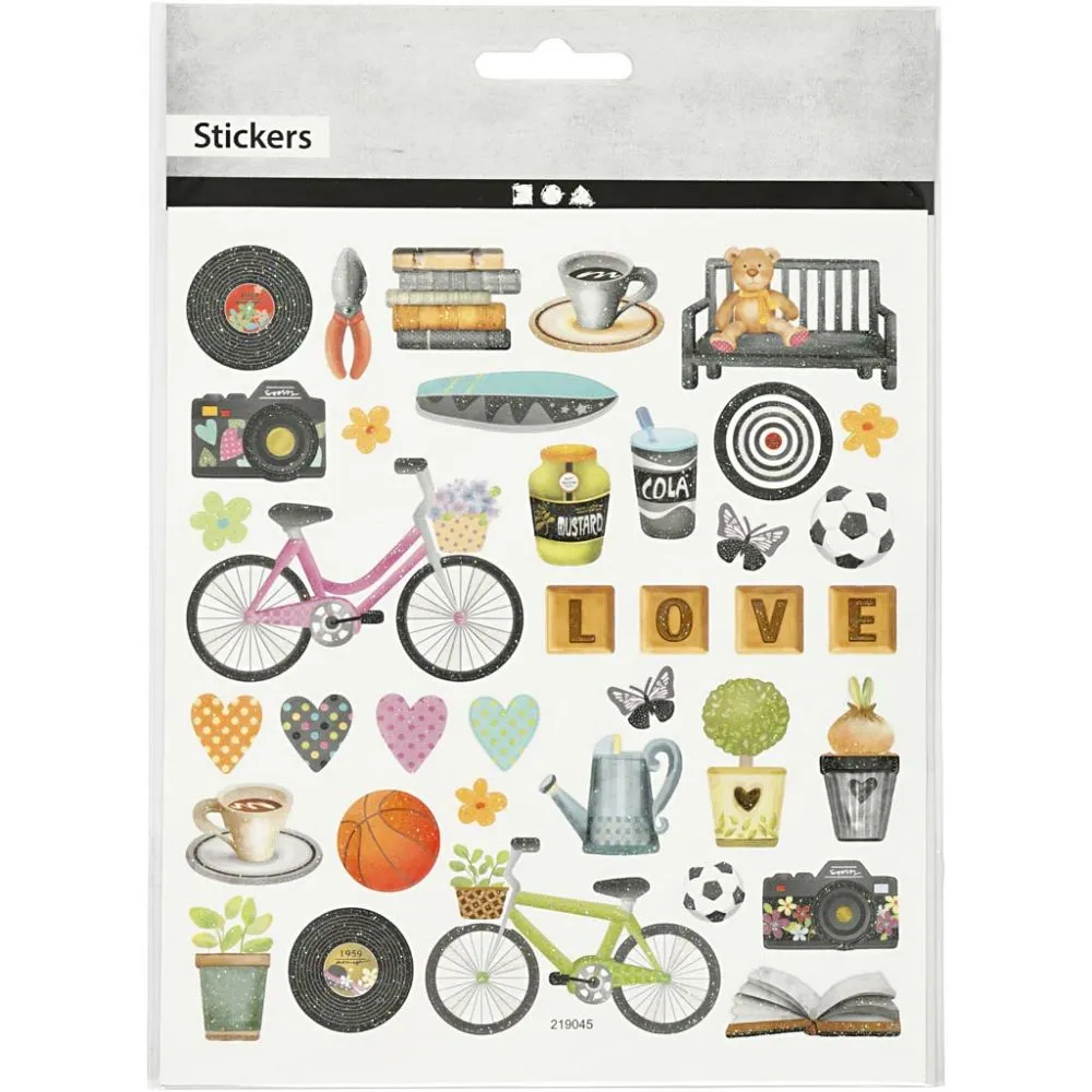 Stickers vrije tijd outdoor glitter details 15x16,5cm - 1 vel