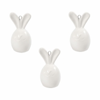 Porseleinen hangers konijnen kopjes  6,7x3,6 cm wit - 3 stuks