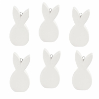 Porseleinen hangers konijn haasje plat 7,2x 3,6cm wit - 12 stuks