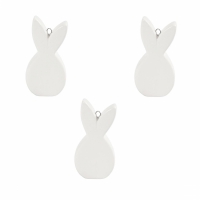 Porseleinen hangers konijnen plat 7,2x 3,6cm wit - 3 stuks