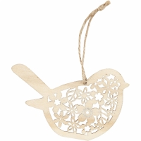 Blanco houten hangers set vlinder, bloem en vogel 10cm 3 stuks