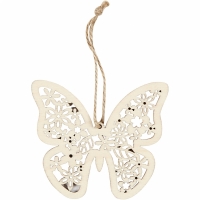 Blanco houten hangers set vlinder, bloem en vogel 10cm 3 stuks