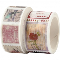 Decoratie washi tape vintage stamps 20+25mm - 2 rollen