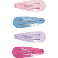 Haarspelden 32 mm blauw- paars-roze-lichtrood  set 4 stuks