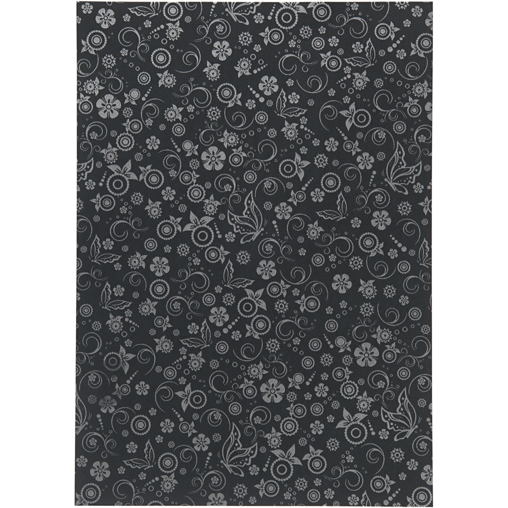 Glanzend papier zwart zilver print vlinders 80gr A4 - 20 vel