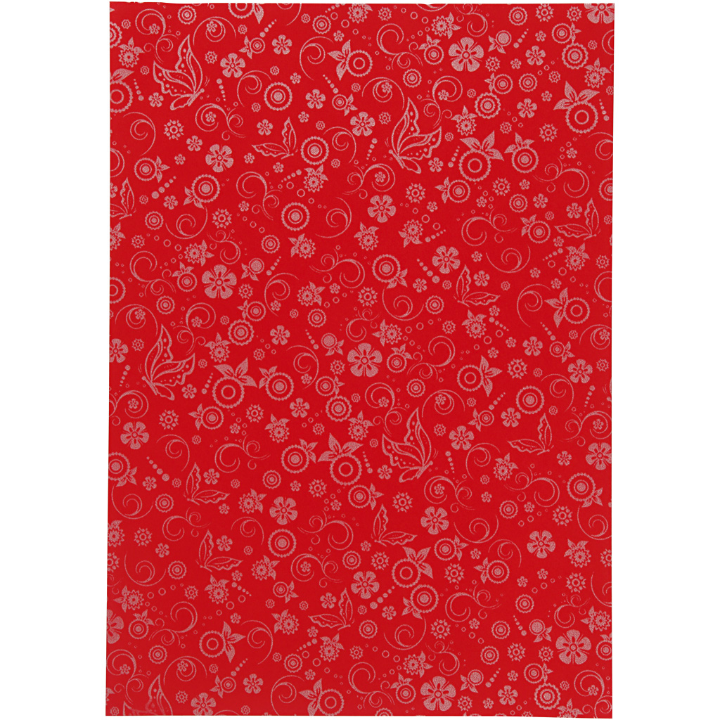 Glanzend papier rood zilver print vlinders 80gr A4 - 20 vel