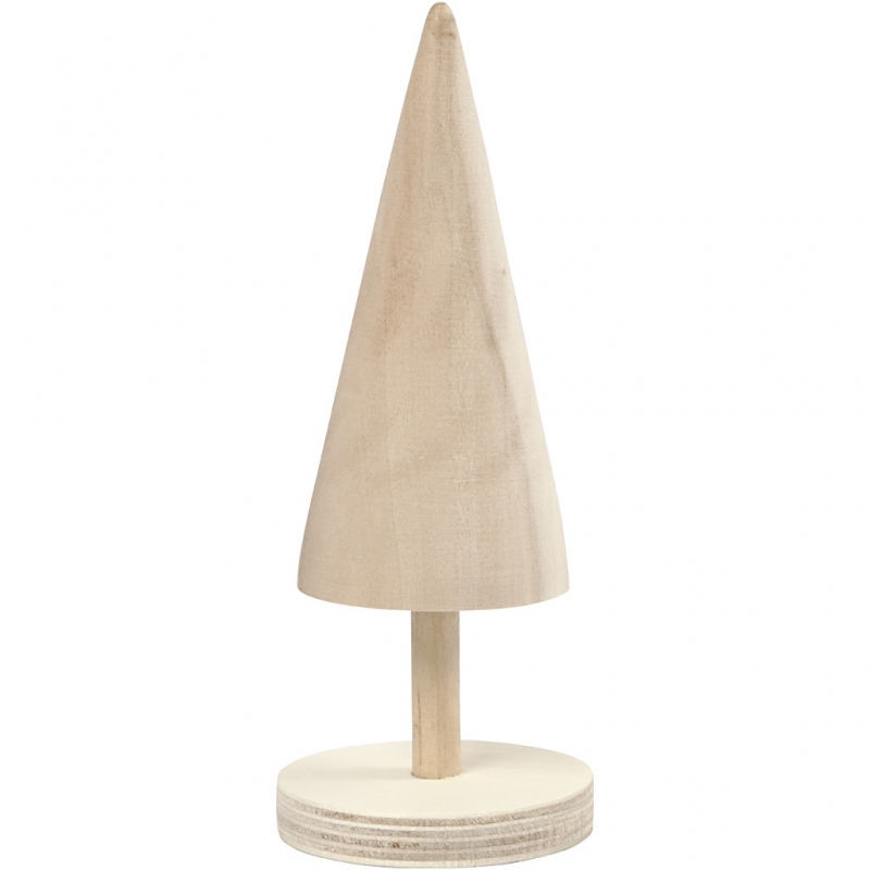 Blank houten kegel strak kerstboompje 15.5x5cm - 1 stuk