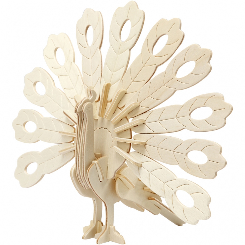Knutselpakket constructie figuur Pauw 3D Puzzel  20.5cm - 1 set