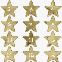 Advent stickers 1 tot 24 cijfers ster goud Ø3cm - 1 vel