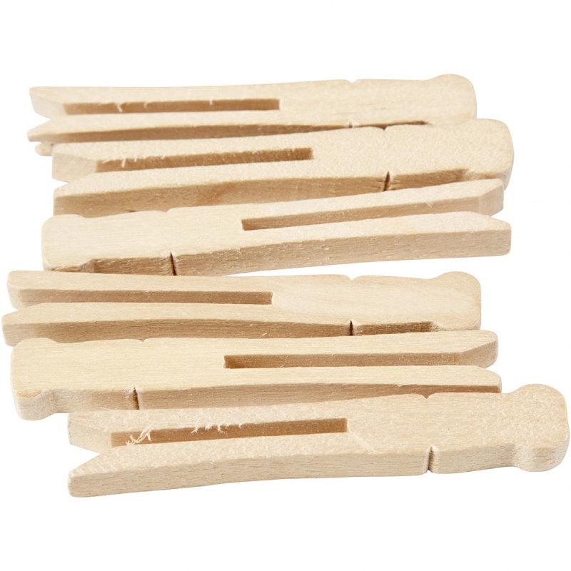 Brocante vintage houten wasknijpers 9.5x1.4cm - 100 stuks