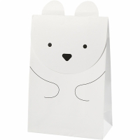 Papieren zakjes 18x12x6 cm wit ijsbeer met blokbodem 80 gr 6 stuks