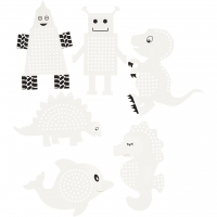 Kruissteken borduurkarton figuren robots dino's zeedieren 8+13cm - 18 stuks