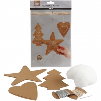 Knutselpakket leerpapier kerst decoratie naaien naturel zilver - 1 set